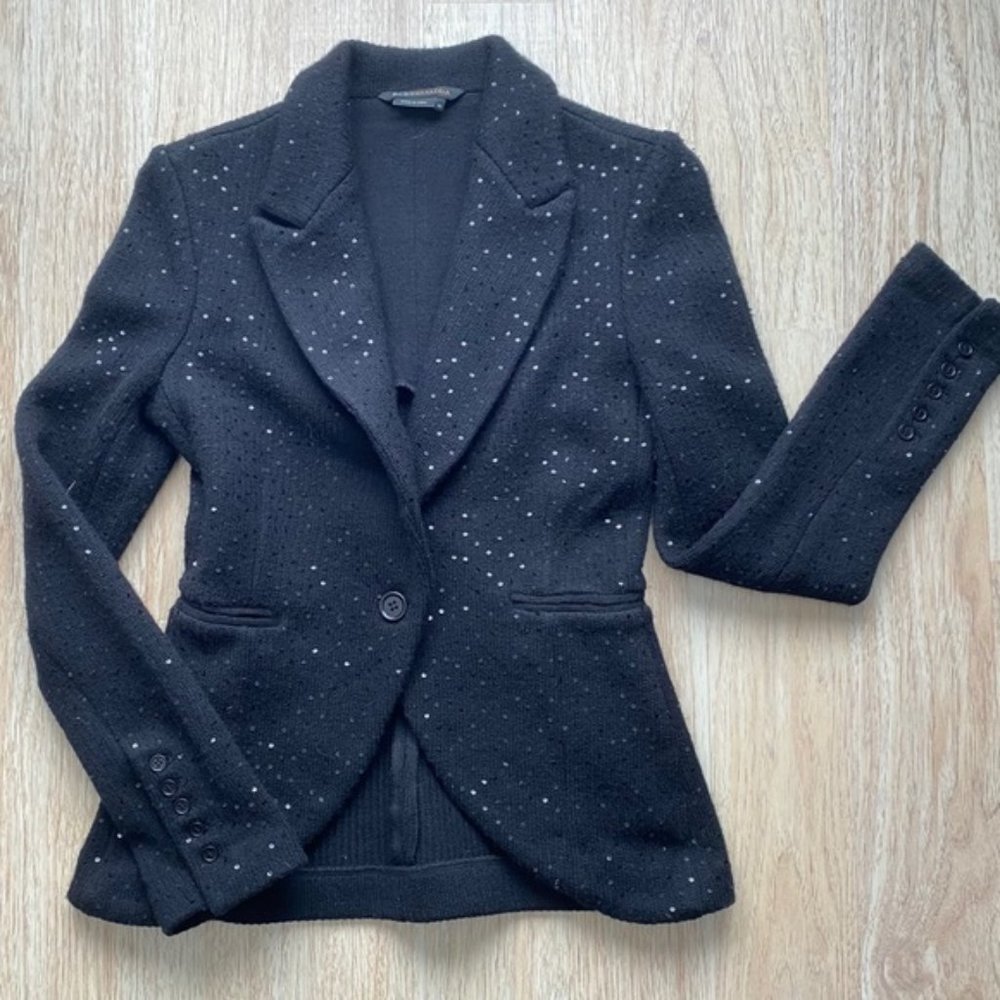 BCBG Max Azria Black Sequin Wool Blazer